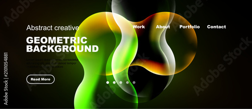 Abstract design features vibrant overlapping shapes. Dark background highligh...