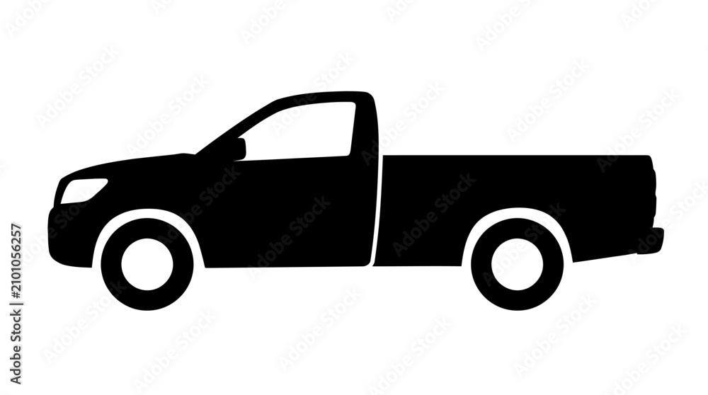 Fototapeta premium Black silhouette icon of a pickup truck vehicle isolated on white background.