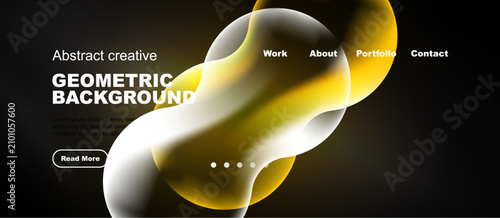 Abstract design features flowing shapes, warm colors, text elements. Modern a...