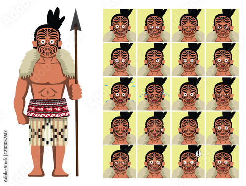 Maori Polynesian indigenous Tribal Traditional Tattoo Warrior Cartoon Emotico...