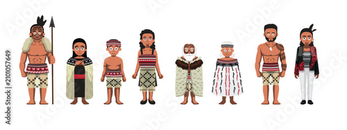 Quadro su tela Maori Polynesian indigenous Tribal Family Cartoon Vector Illustration