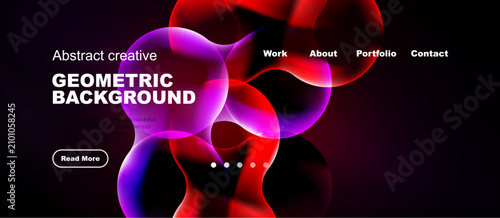 Dynamic fluid shapes, vibrant colors, dark background. Website header design ...