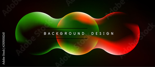 Abstract fluid shapes blend vibrant colors. Green, orange, red gradients crea...