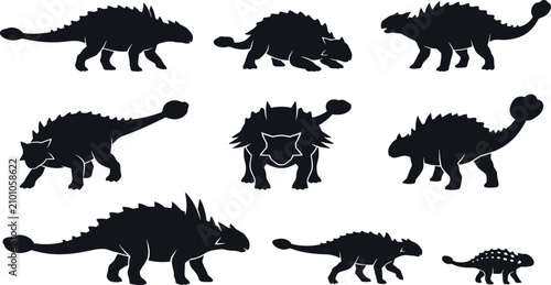 Foto Ankylosaurus Dinosaur Silhouette Collection with Prehistoric Armored Reptile Pos
