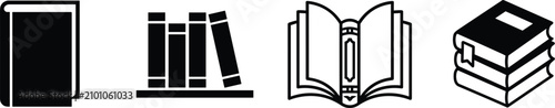 Foto Four distinct book icons displaying closed covers shelf organization open pages