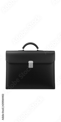 Classic black leather briefcase with silver lock, professional executive business bag, elegant formal attache case isolated on white background