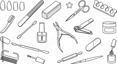 Quadro su tela Manicure and pedicure salon tool set featuring nail polish clippers scissors fil