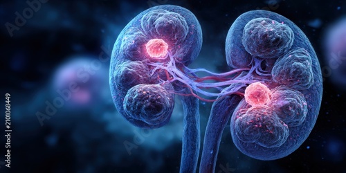 Polycystic kidney disease illustration detailed internal anatomy and cyst formation visualization