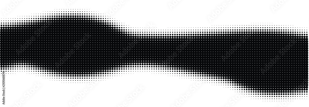 Fototapeta premium Abstract black halftone pattern forming a dynamic wavy shape on a white background