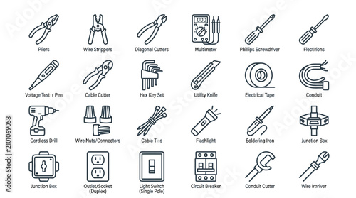 Electrical Tools and Equipment Outline Icon Set
