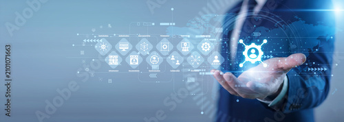 Foto Manager hand hold wireless router Network Administration concept infrastructure monitoring, server bandwidth allocation system configuration and data flow optimization