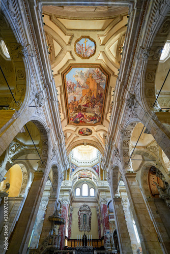 Принти на полотні Ornate frescoed barrel vault and dome of the Cathedral of Saint Mary of the Assu