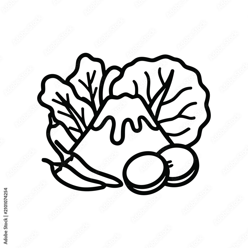 Fototapeta premium Hand-drawn illustration of Mount Fuji with fresh vegetables and chili pepper