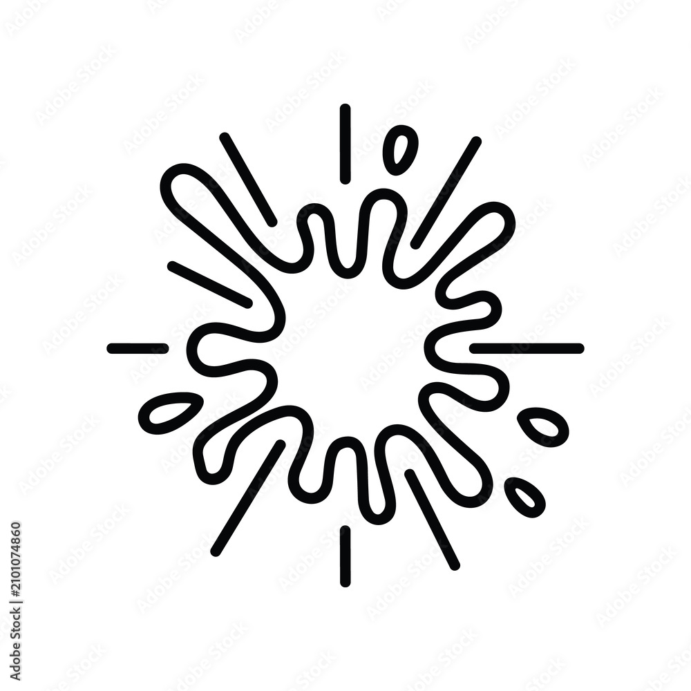 Fototapeta premium Dynamic ink splash icon with radiating lines, abstract black and white illustration