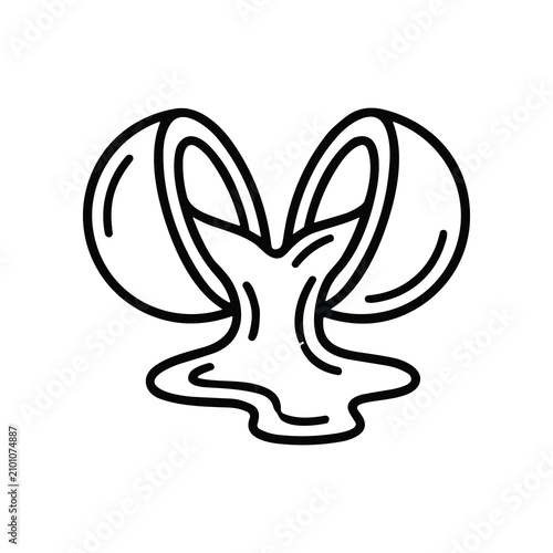 Coconut Milk Pouring From Halved Coconut - Line Art Icon