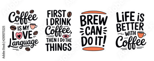 Fotografía Coffee themed typography set with cup and bean illustrations on a transparent background vector design