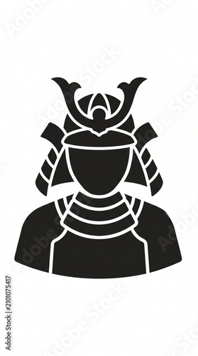 Black samurai avatar icon silhouette isolated on white background. Traditional Japanese warrior profile symbol in minimal flat style. Ideal for history, culture, martial arts, gaming, branding, websit