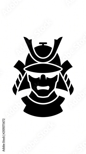 Black samurai avatar icon silhouette isolated on white background. Traditional Japanese warrior profile symbol in minimal flat style. Ideal for history, culture, martial arts, gaming, branding, websit