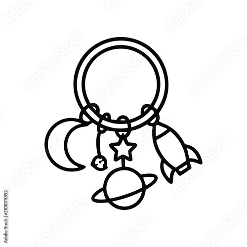 Baby Rattle Toy with Space Theme: Moon, Star, Planet, Rocket - Line Art
