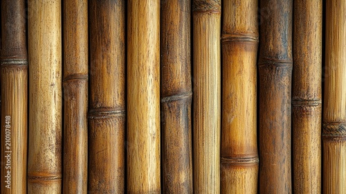 Natural bamboo plank background texture with vertical wooden canes golden brown tones organic grain pattern sustainable eco-friendly material backdrop
