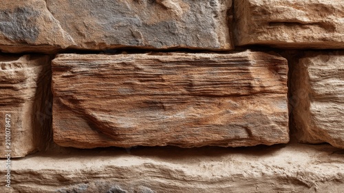 Aged limestone wall with weathered sandstone blocks showing natural patina, horizontal striations, and warm earth tones for architectural backgrounds