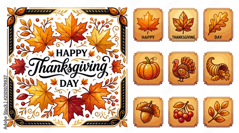 Fototapeta premium thanksgiving day, autumn leaves, pumpkin, turkey