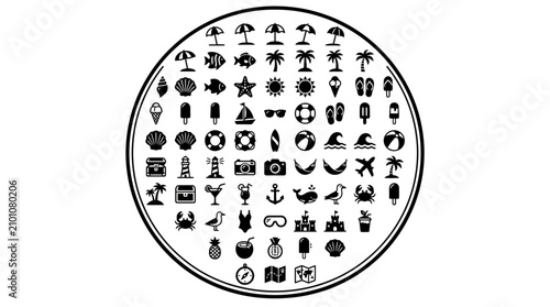 Summer Vacation Icons Set - Beach, Travel & Holiday Symbols Collection