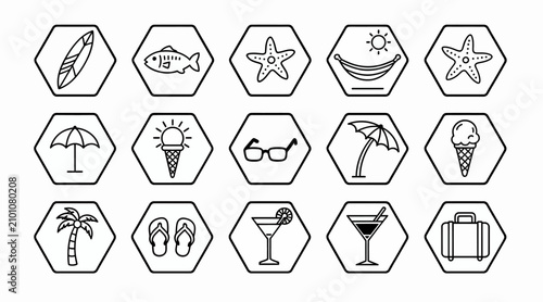 Summer Vacation Icons Set - Beach Holiday, Travel, Fun & Activities