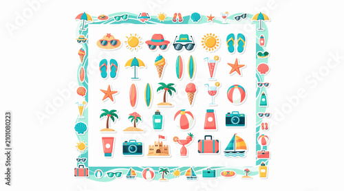 Summer Vacation Icons Set - Beach, Travel, Fun & Holiday Collection