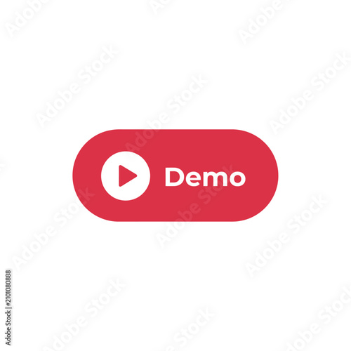 Play button with demo text flat icon on white background
