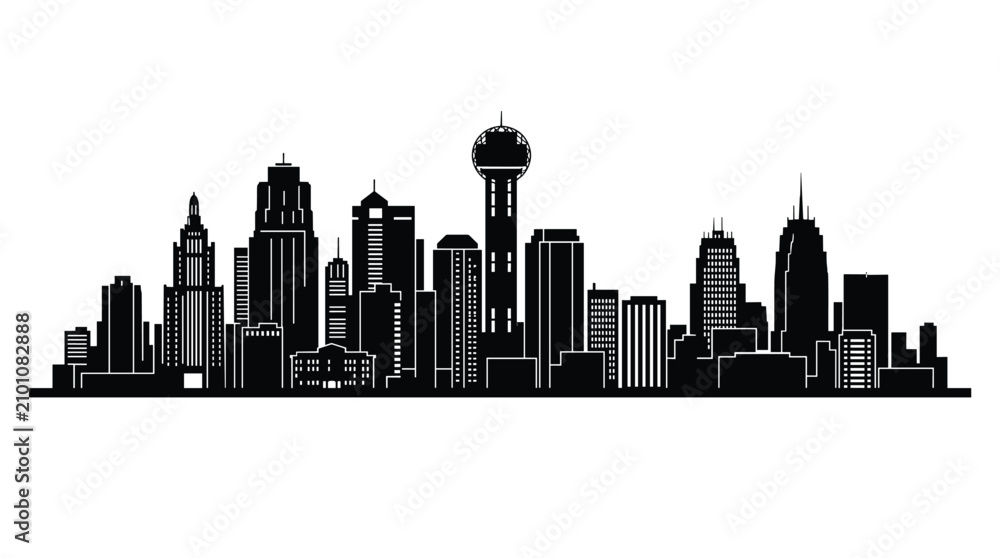 Obraz premium Minimalist black city skyline silhouette vector illustration on plain white background