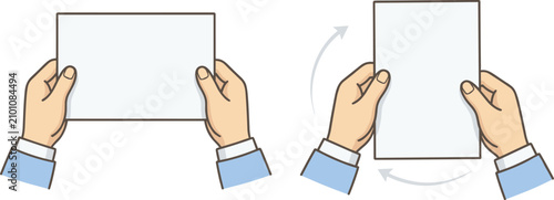 Fotografia Illustration showing human hands holding and rotating a blank paper document for instructional presentation