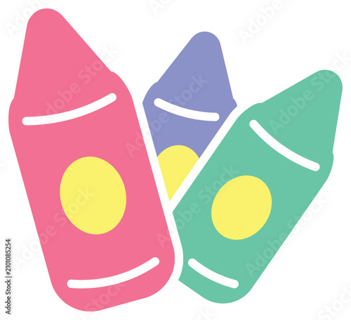 Three colorful drawing wax crayons
