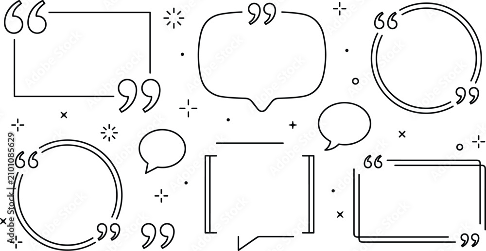 Fototapeta premium Minimalist Quote Box Vector Frame Set with Speech Bubbles Quotation Marks Brackets and Chat Bubble Line Art Templates for Text Layouts