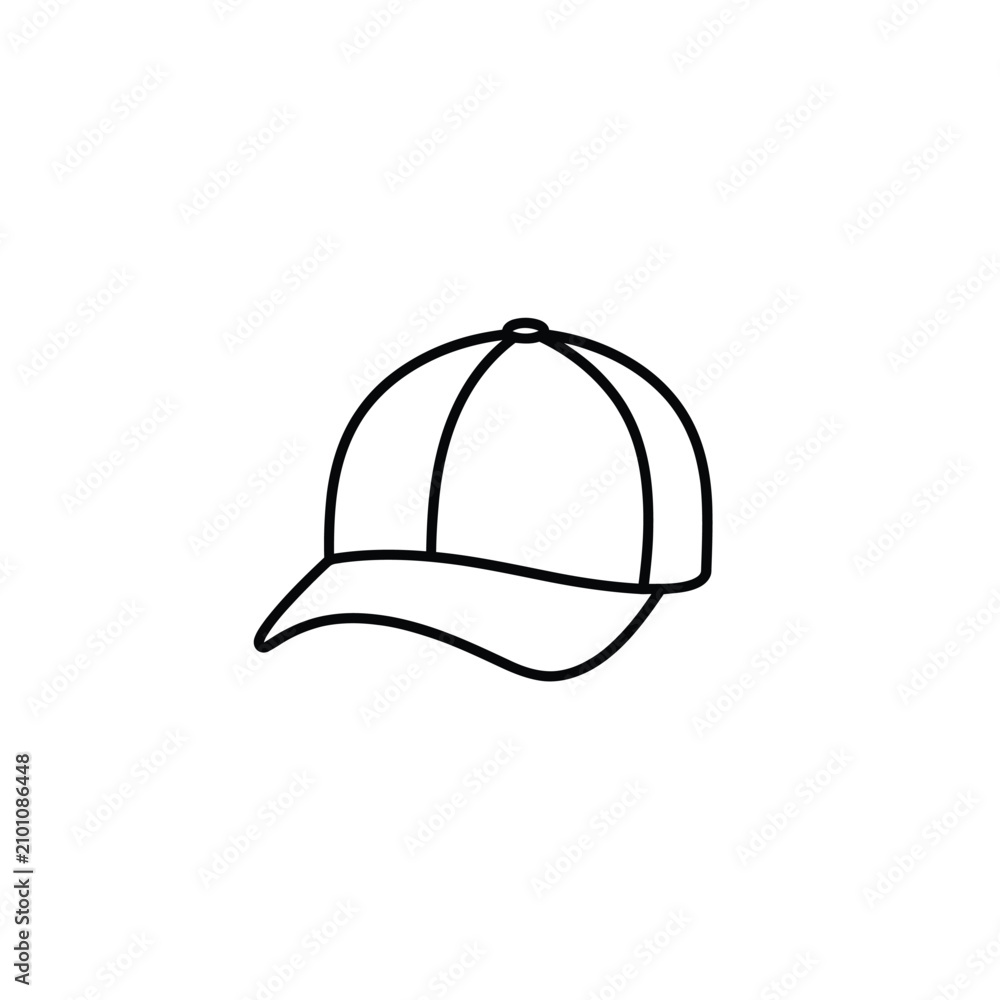 Fototapeta premium Baseball Cap Line Drawing On White Background