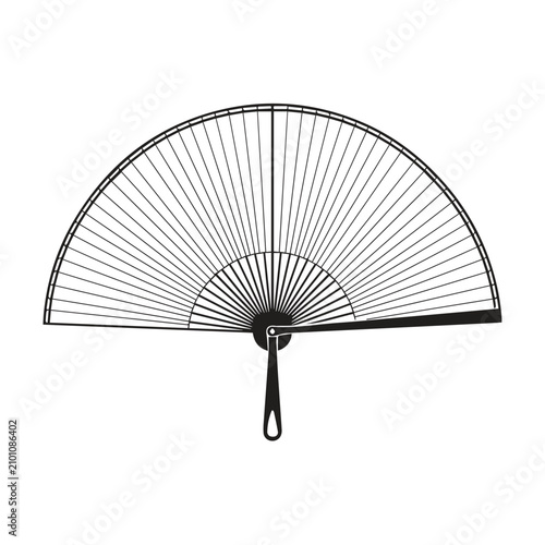 Closed traditional folding hand fan line art illustration with accessory