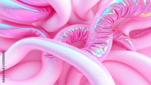 Abstract pink swirls, glossy texture, fluid shapes. Modern digital art, vibrant colors, smooth curves, captivating design.