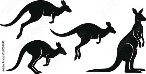 Bild auf Leinwand Black kangaroo silhouettes, marsupial icons, wildlife graphics, vector illustrat
