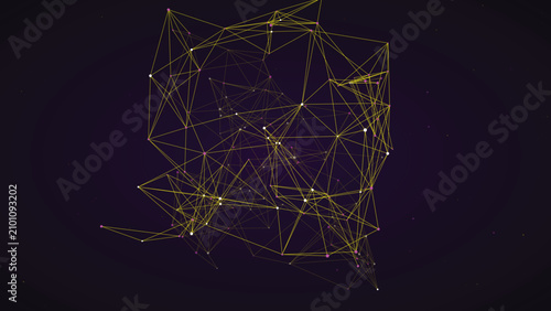 Fotografie Vibrant yellow digital mesh with glowing connection points and lines on a deep p
