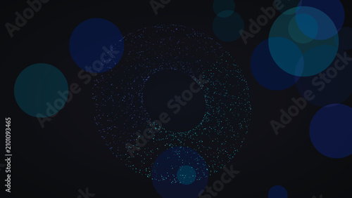 Картината върху платно Circular glowing particle ring floating in deep space with soft bokeh light orbs