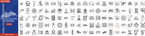 Cuadro en lienzo Cruise Ship Line Icon Set
