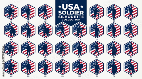 USA Soldier Silhouette Collection with Flag Background
