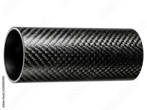 Carbon fiber composite tube with twill weave texture transparent background