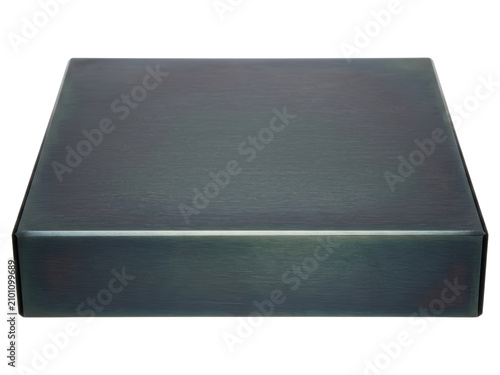 Modern square brushed dark metal box pedestal over transparent background