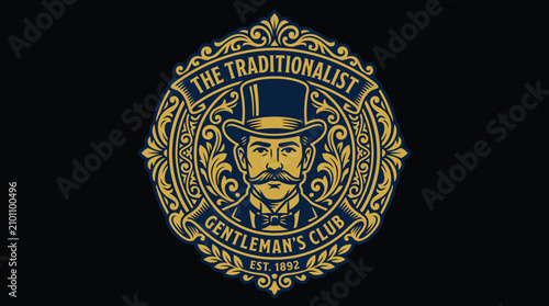 Vintage Gentleman Logo with Ornate Gold Design.