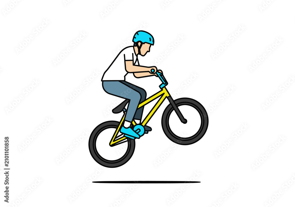 Obraz premium Young man performing a bicycle stunt on a BMX bike.