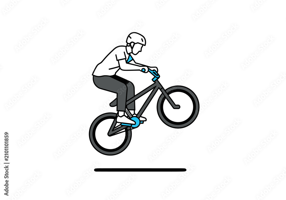 Obraz premium Young man performing a bicycle wheelie trick on a BMX bike.