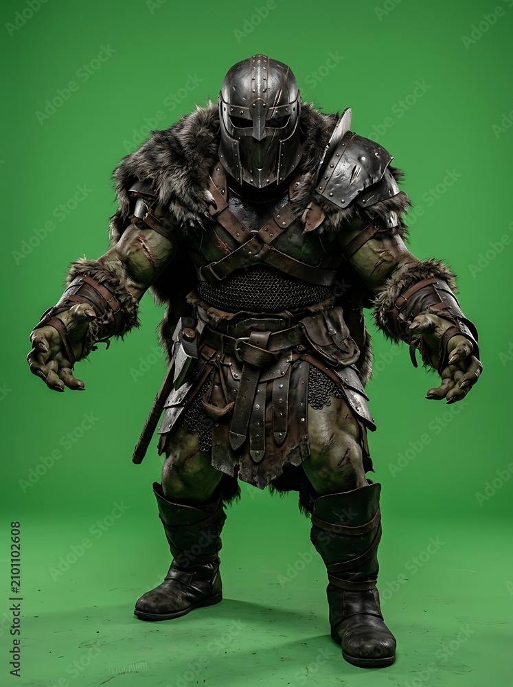 Fototapeta premium In battle stance against a green screen background