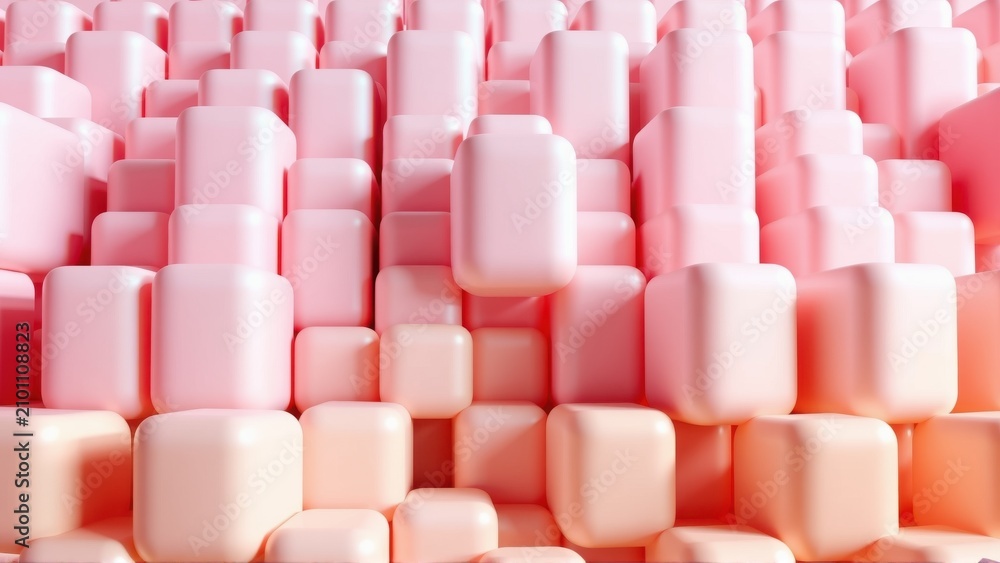 Obraz premium Pink cubes fill frame, creating textured wall. Soft lighting highlights geometric shapes, simple composition.