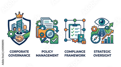 Business professionals analyzing governance documents with strategic oversight
